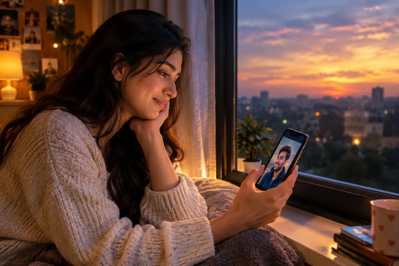 Long distance couple missing you AI photo prompt