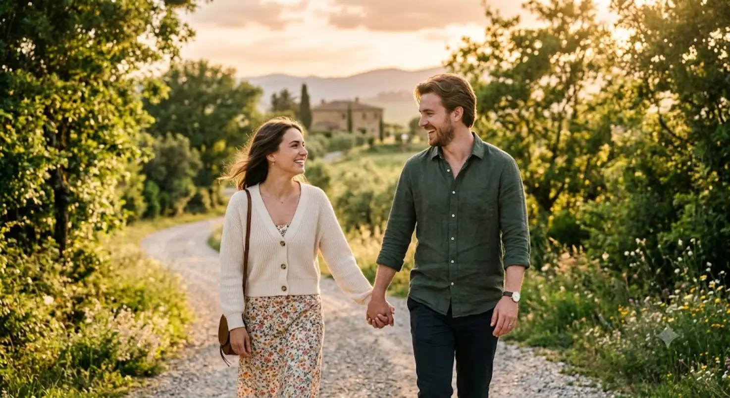 Romantic outdoor AI couple photo prompt