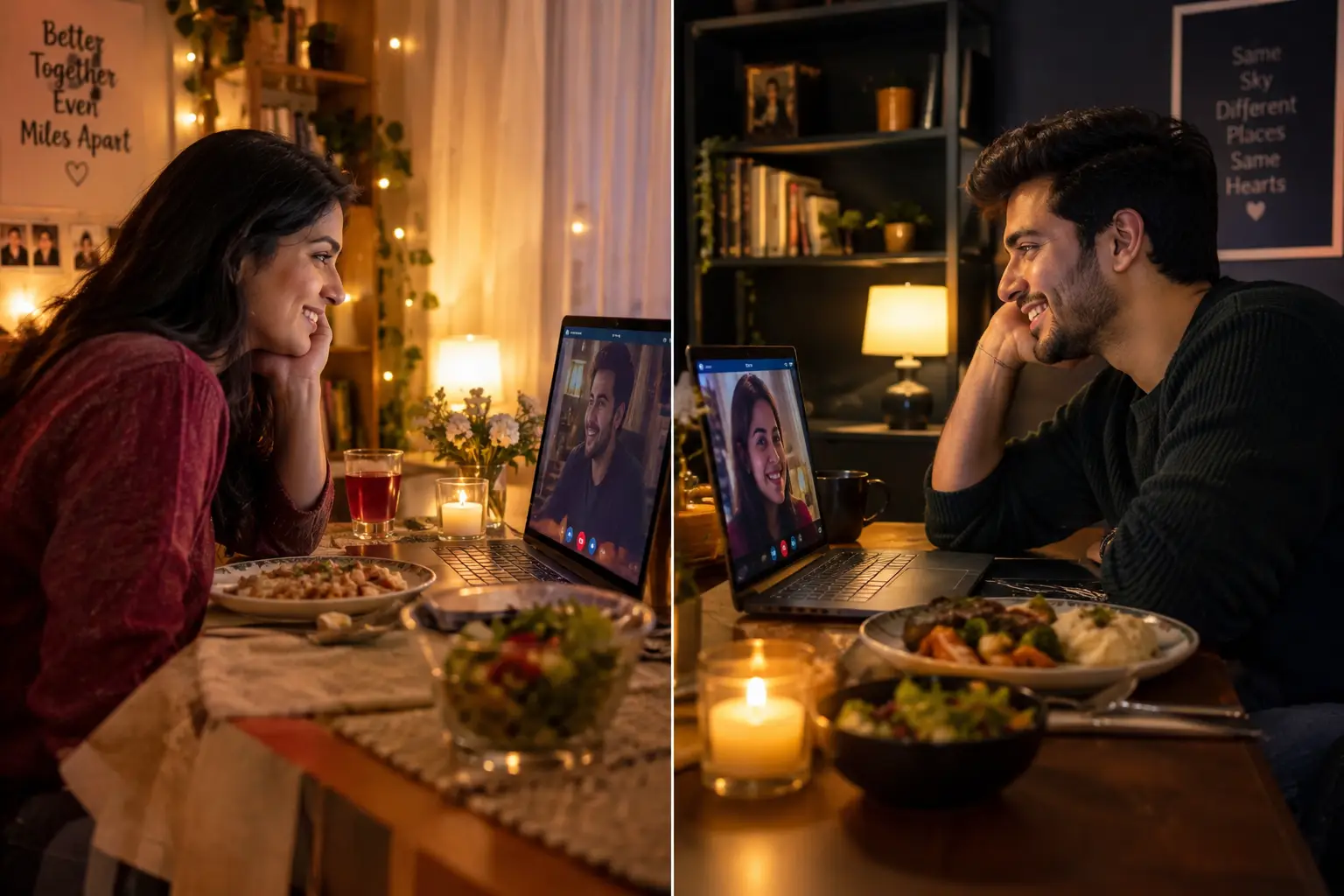 Long distance couple virtual date AI photo prompt